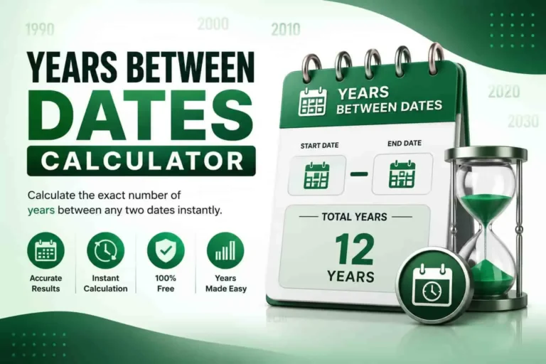 Years Between Dates Calculator showing the exact years, months, and days between two dates