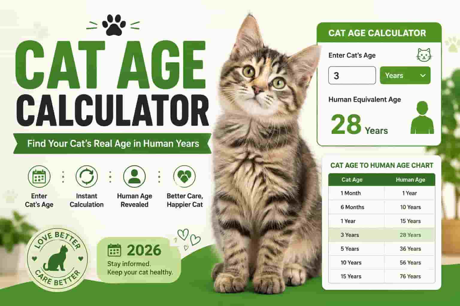 Cat Age Calculator to calculate a cat’s age in human years